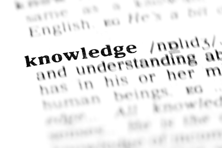 A photo of the word knowledge in the dictionary.