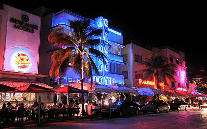 The stereotypical places to meet men are not always the best. A view of a strip of bars and restaurants.