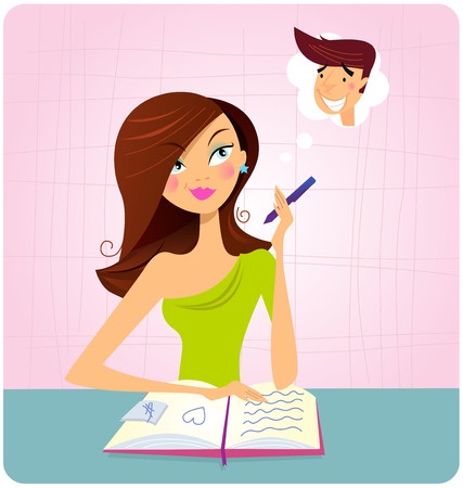 Cartoon of a beautiful woman writing her perfect boyfriend list