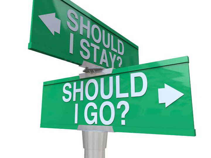 Street sign showing direction for should I stay or should I go.